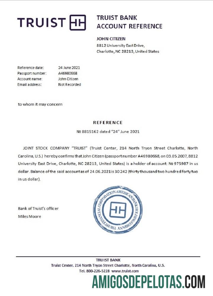 Referência do Truist Bank dos EUA exemplo